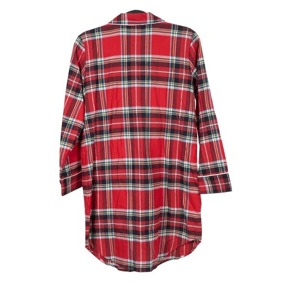Lands End Plaid Button Up Nightshirt XS 2 4 Womens Petite Red Cotton Long Sleeve - Picture 6 of 6